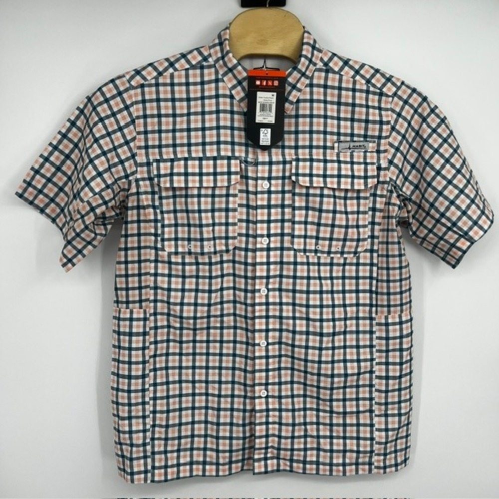 NWT Habit Outdoors Men's Medium Tackle Plaid Fishing Short Sleeve Button Up
